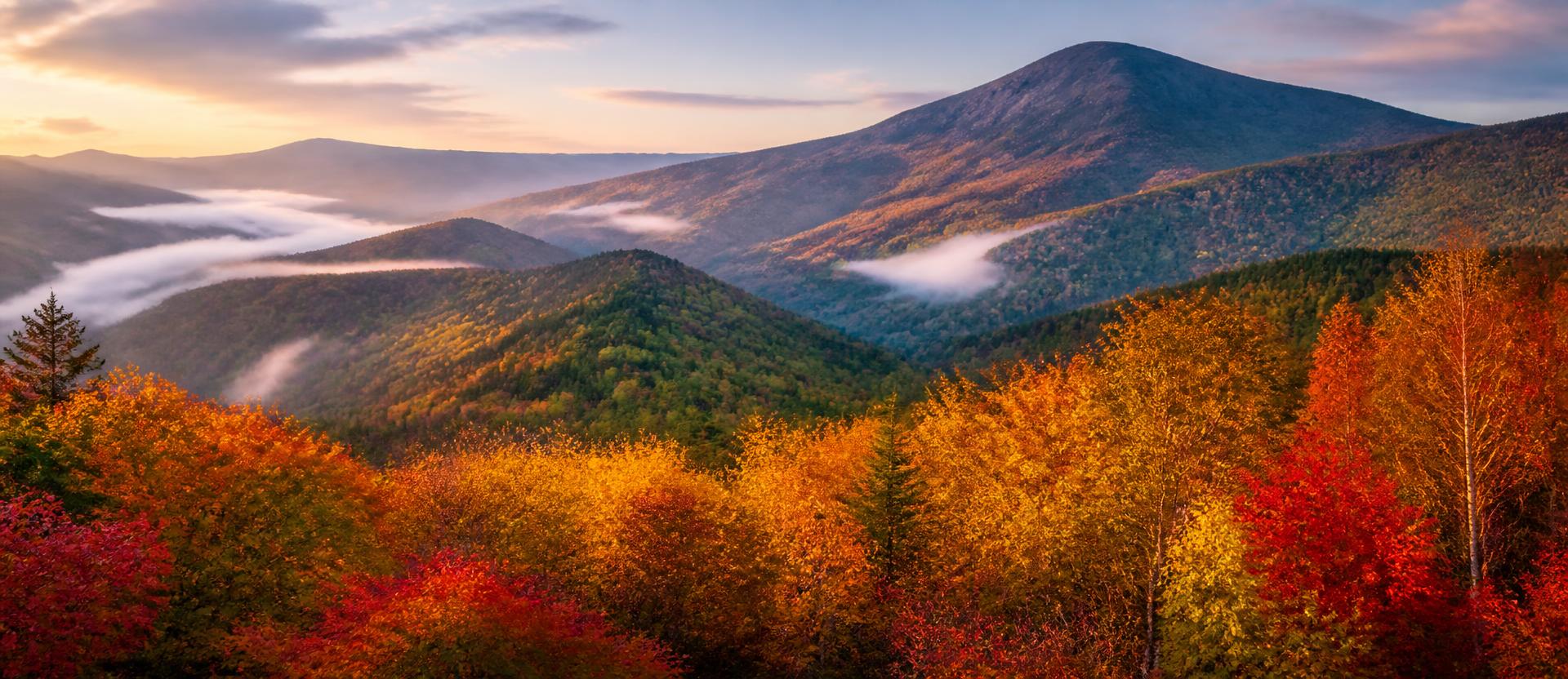 White Mountains panorama glowing with peak autumn foliage