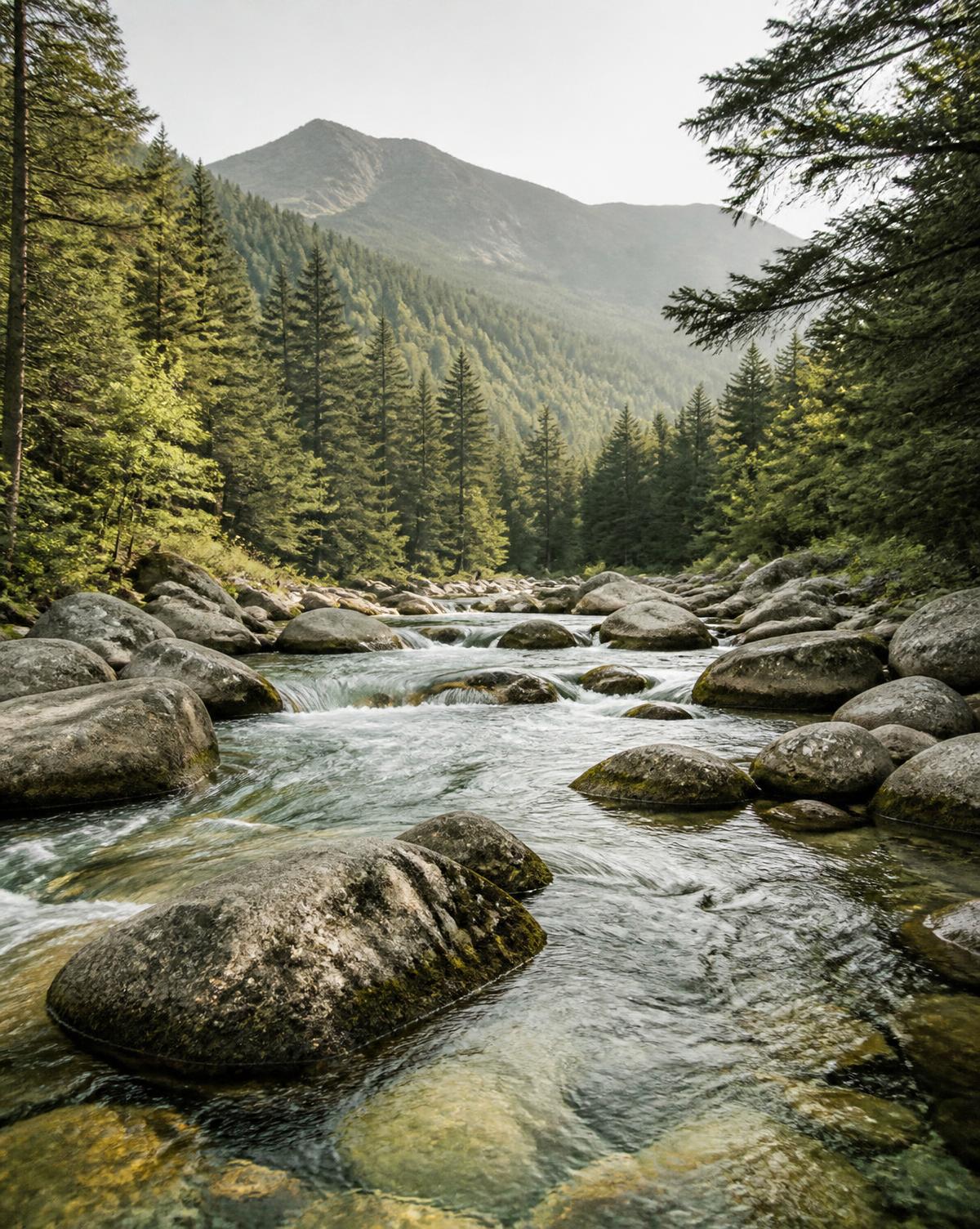 Peaceful river flowing through the White Mountains